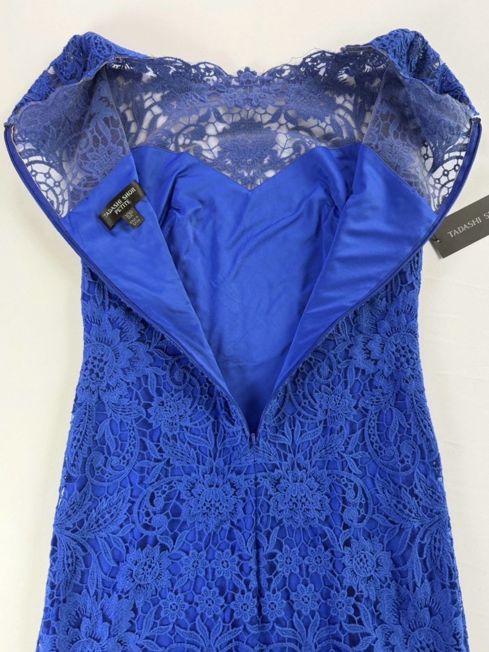 Tadashi Shoji Royal Blue Lace Cap Sleeve Cocktail Dress Size 10P - Picture 8 of 10
